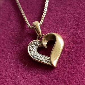 💛 10k Yellow Gold Plated 925 Diamond Heart Necklace